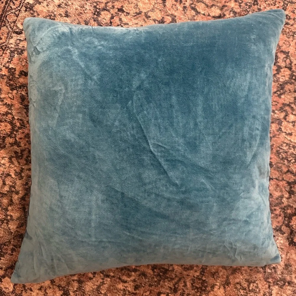 Crate&Barrel Blue Silk and Cotton Pillow with down alternative insert, 20”
